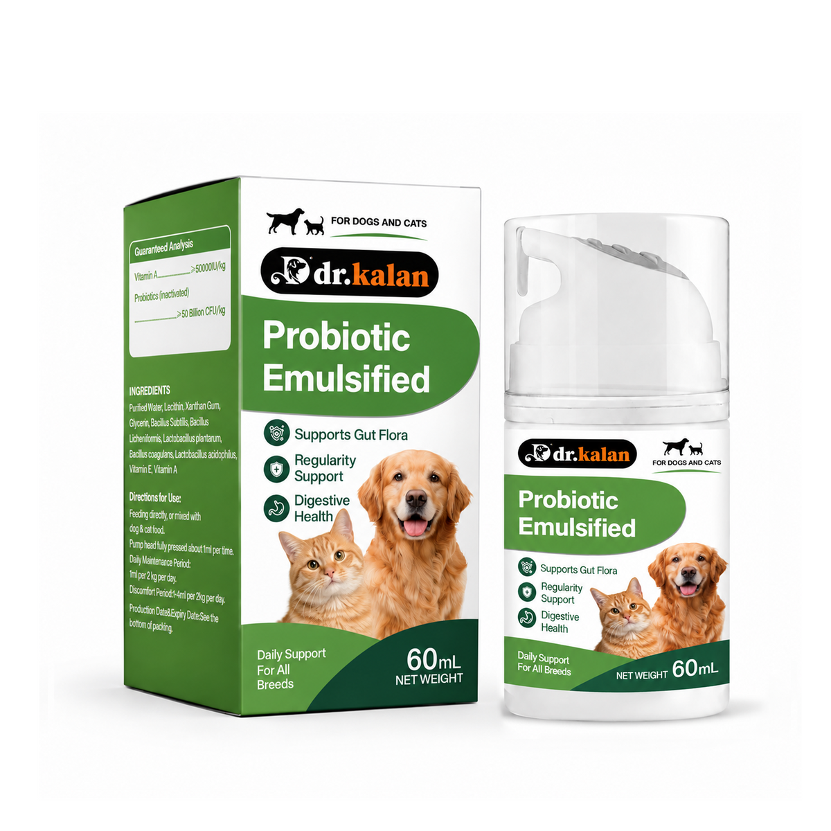 Dr. Kalan Probiotic Emulsified Liquid for Dogs & Cats, 60 mL Metered Pump Bottle