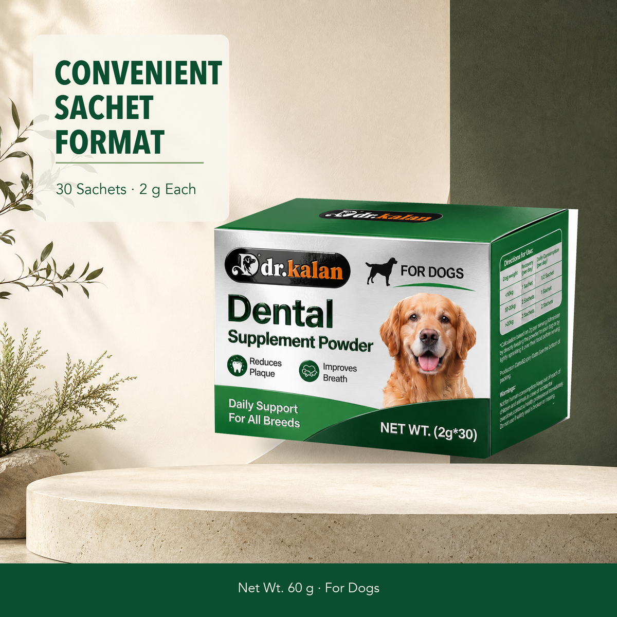Dr. Kalan Dental Supplement Powder for Dogs, 30 Sachets × 2 g