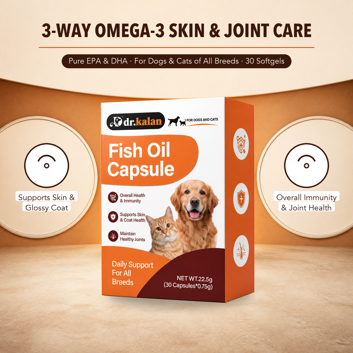 Dr. Kalan Fish Oil Capsules for Dogs & Cats, 30 Softgel Capsules (22.5 g)