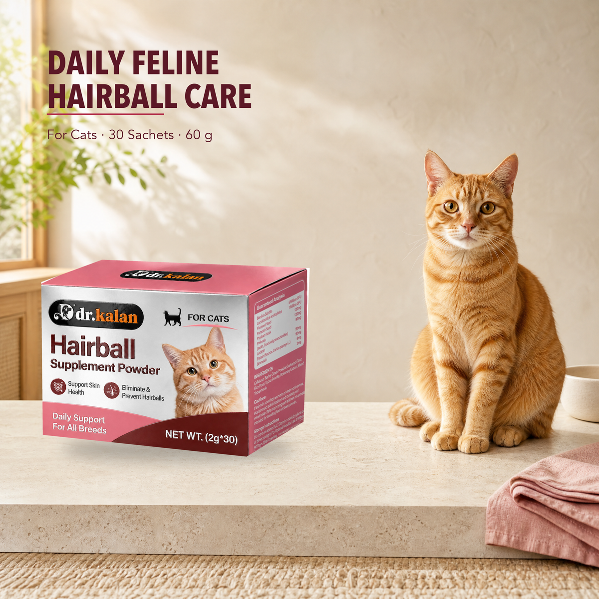 Dr. Kalan Hairball Supplement Powder for Cats, 30 Sachets × 2 g