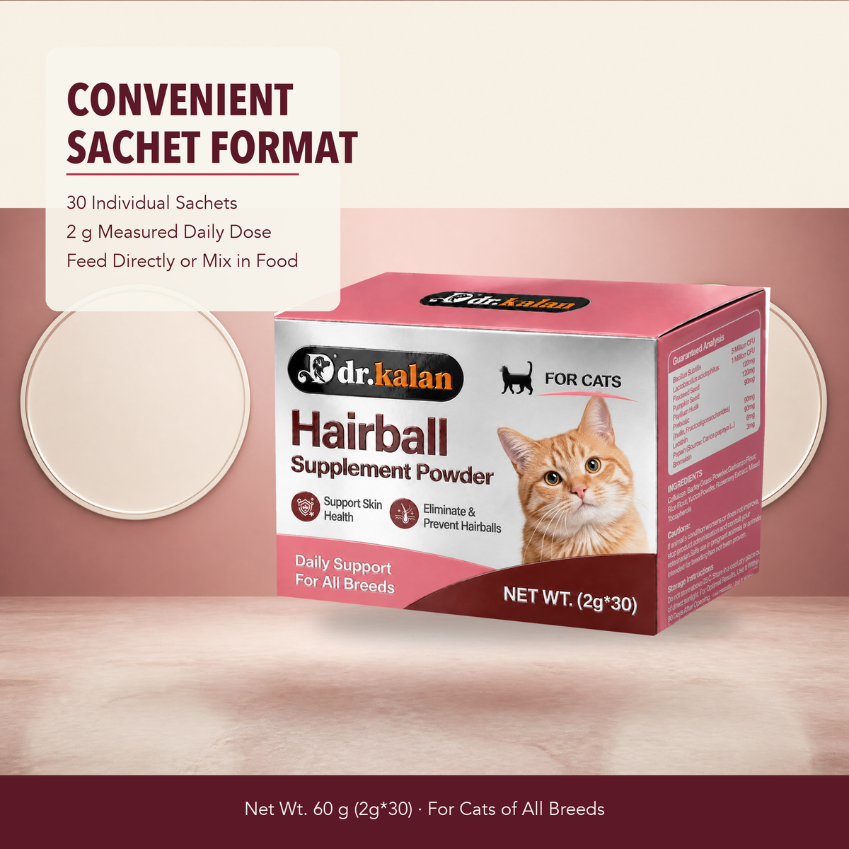 Dr. Kalan Hairball Supplement Powder for Cats, 30 Sachets × 2 g
