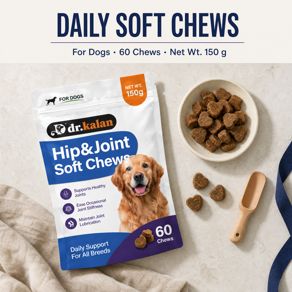 Dr. Kalan Hip & Joint Soft Chews for Dogs, 60 Chews, 150 g