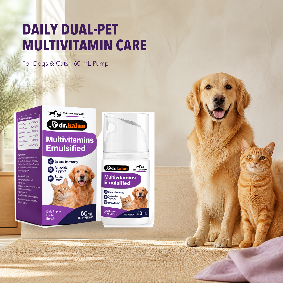 Dr. Kalan Multivitamins Emulsified Liquid for Dogs & Cats, 60 mL Metered Pump Bottle