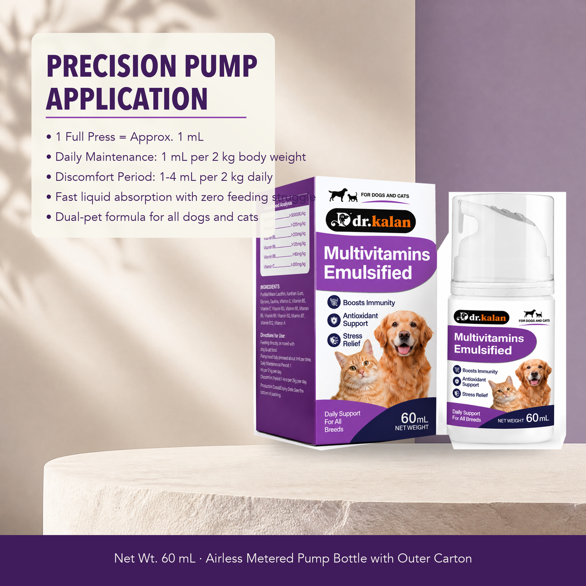 Dr. Kalan Multivitamins Emulsified Liquid for Dogs & Cats, 60 mL Metered Pump Bottle