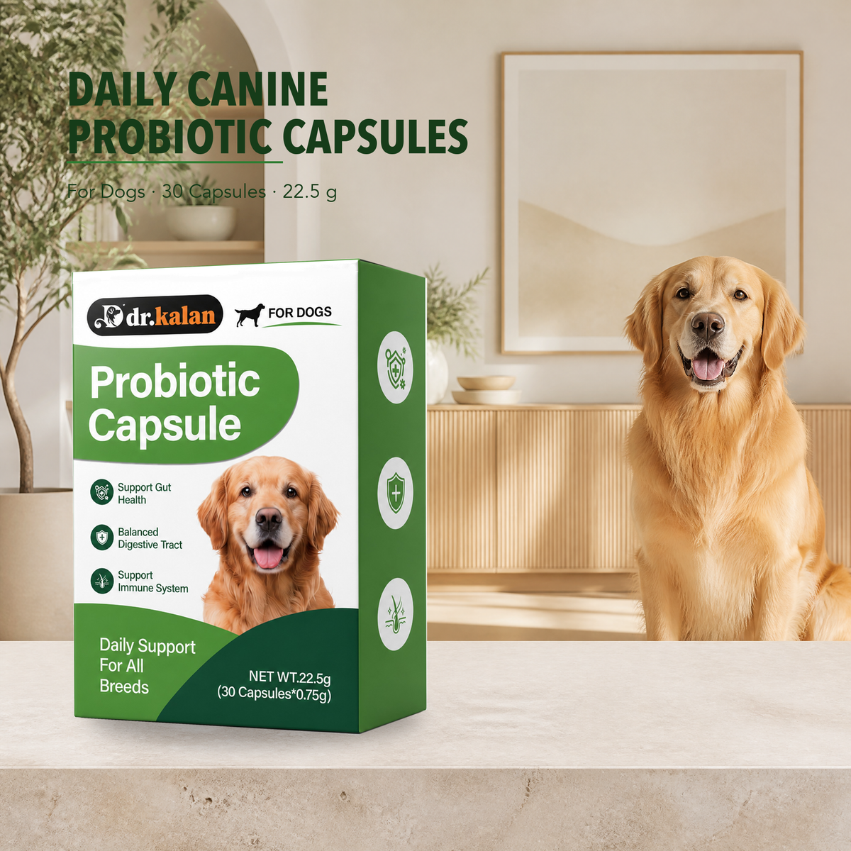 Dr. Kalan Probiotic Capsules for Dogs, 30 Hard Shell Capsules (22.5 g)