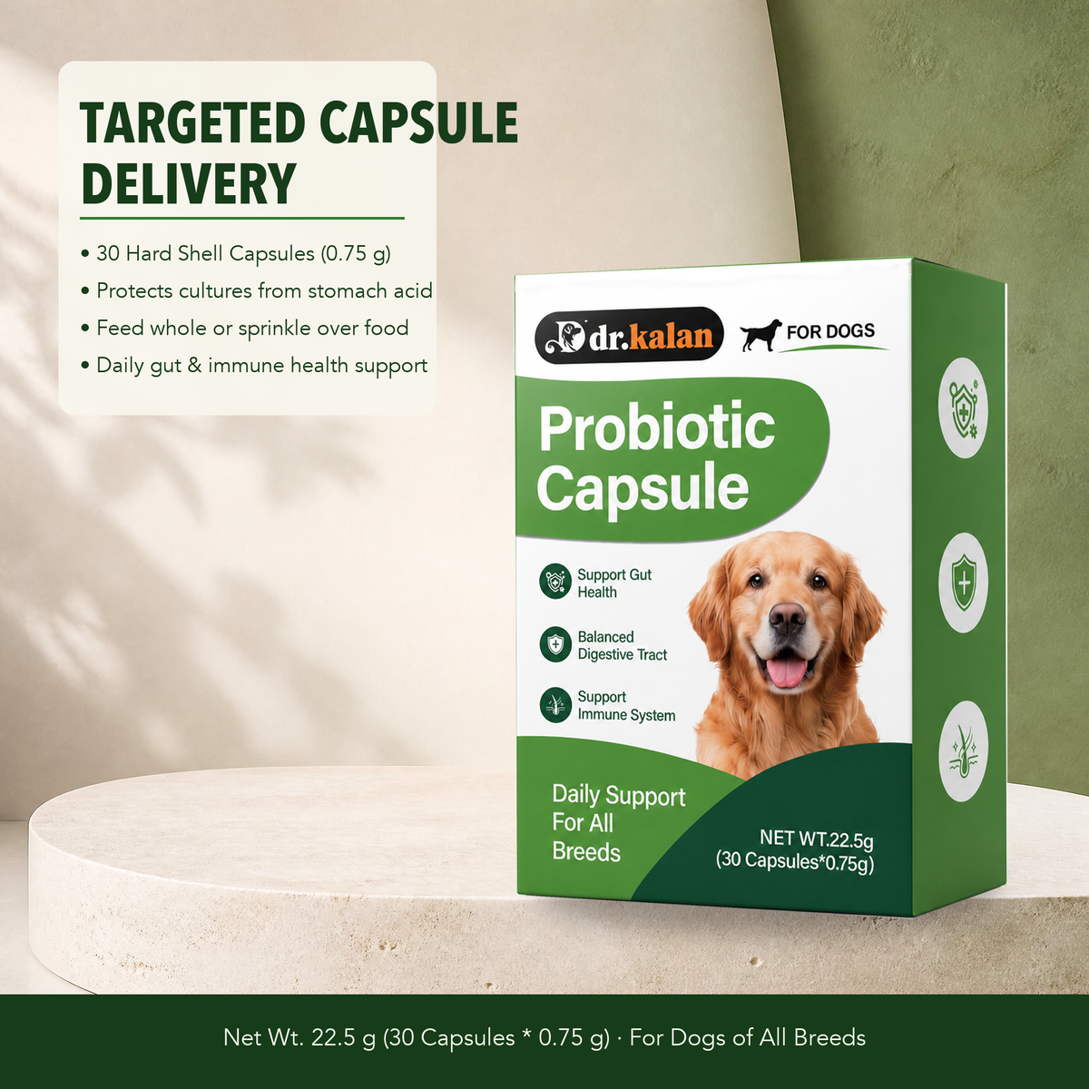 Dr. Kalan Probiotic Capsules for Dogs, 30 Hard Shell Capsules (22.5 g)