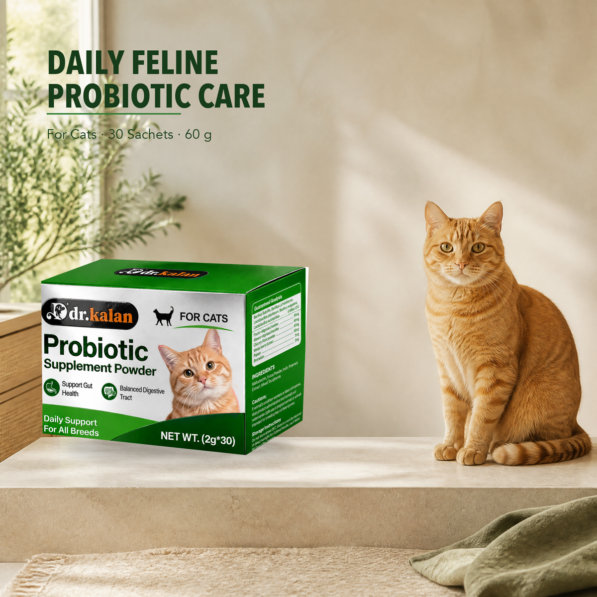 Dr. Kalan Probiotic Supplement Powder for Cats, 30 Sachets × 2 g