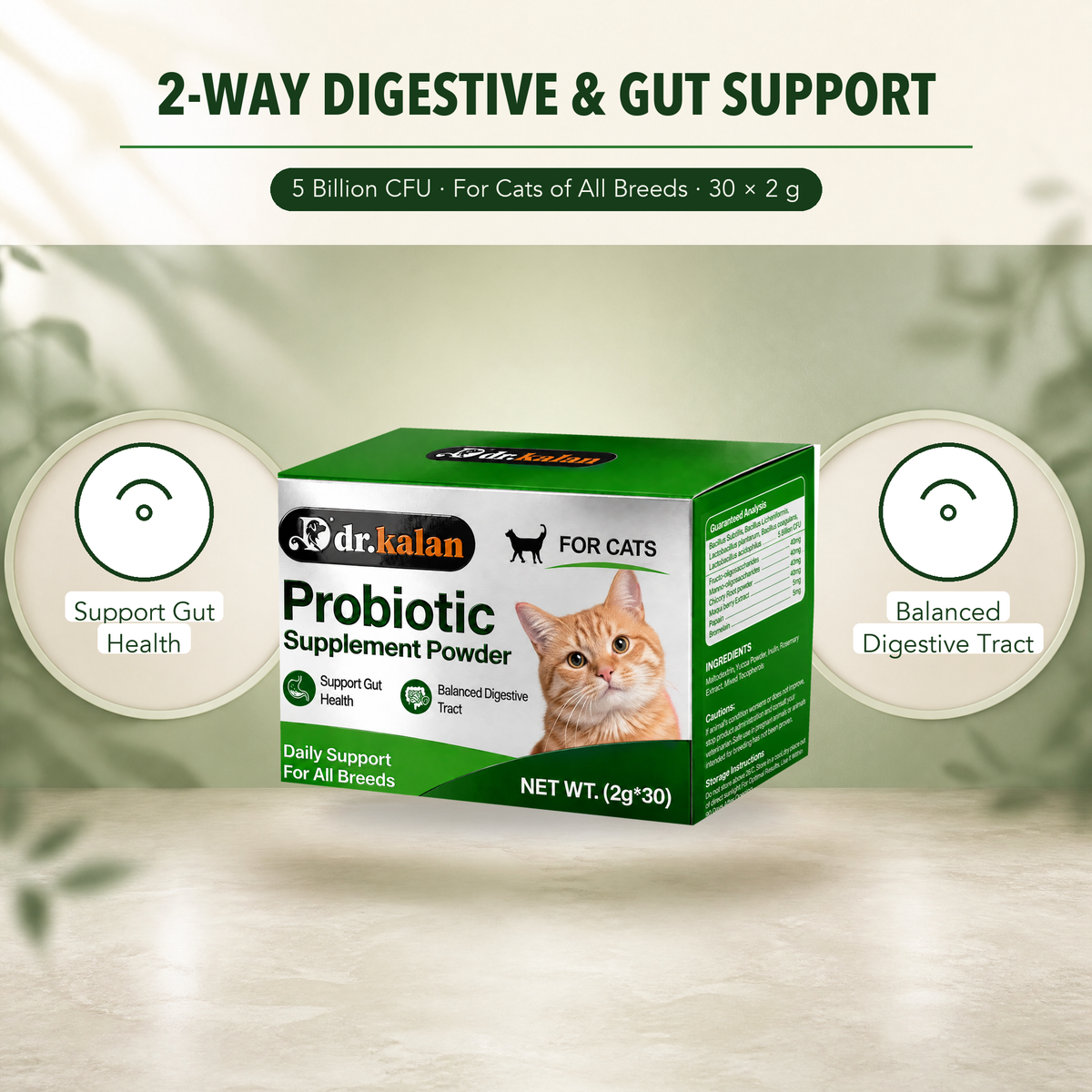 Dr. Kalan Probiotic Supplement Powder for Cats, 30 Sachets × 2 g