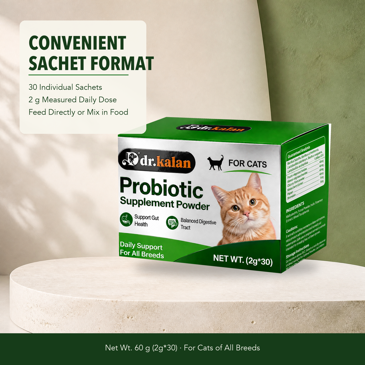 Dr. Kalan Probiotic Supplement Powder for Cats, 30 Sachets × 2 g
