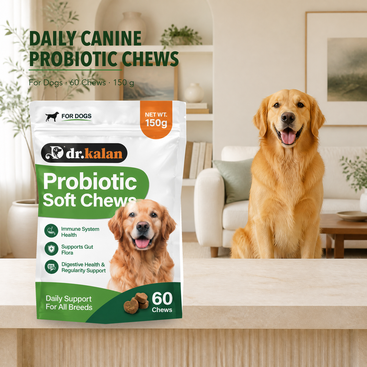 Dr. Kalan Probiotic Soft Chews for Dogs, 60 Chews (150 g Pouch)