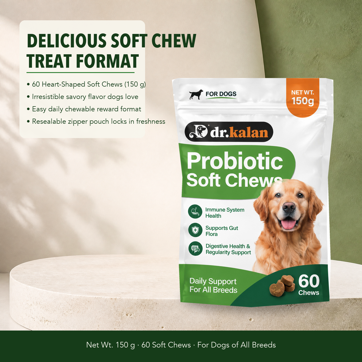 Dr. Kalan Probiotic Soft Chews for Dogs, 60 Chews (150 g Pouch)