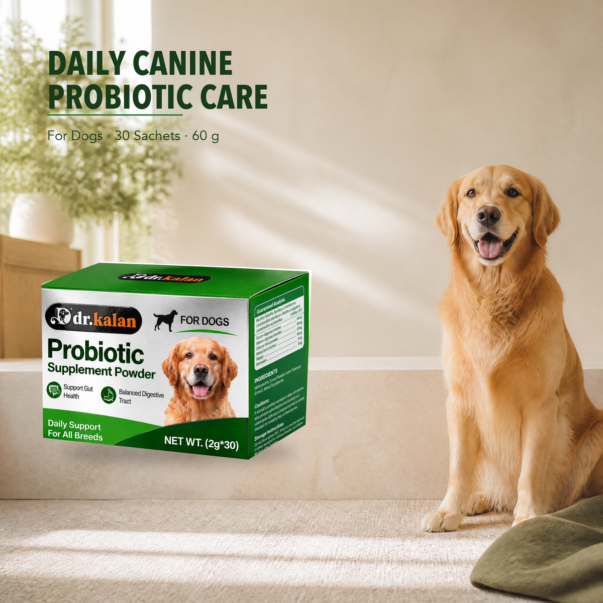 Dr. Kalan Probiotic Supplement Powder for Dogs, 30 Sachets × 2 g