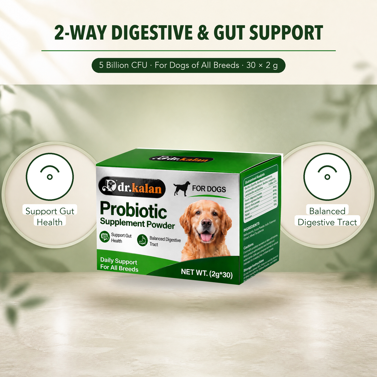 Dr. Kalan Probiotic Supplement Powder for Dogs, 30 Sachets × 2 g