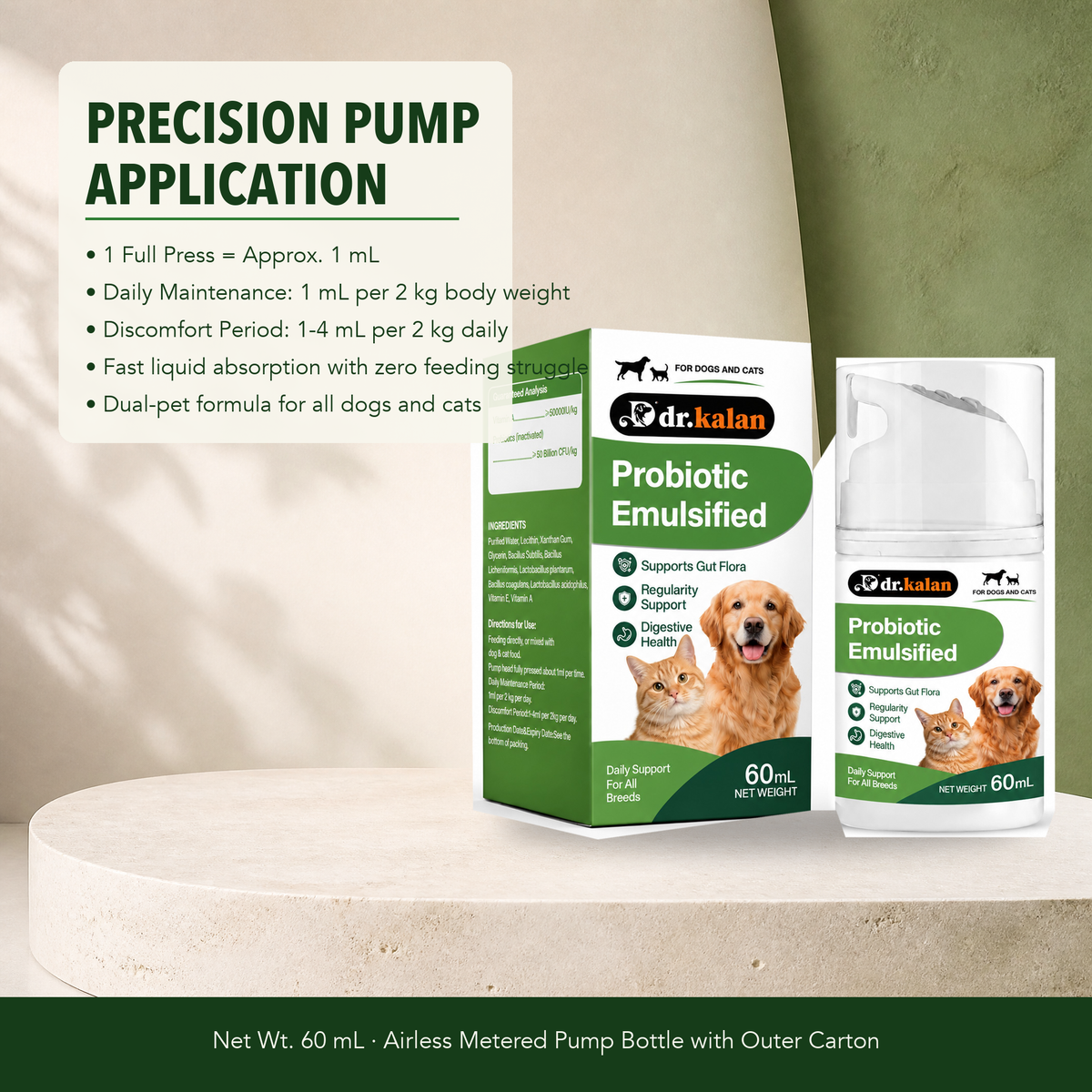 Dr. Kalan Probiotic Emulsified Liquid for Dogs & Cats, 60 mL Metered Pump Bottle