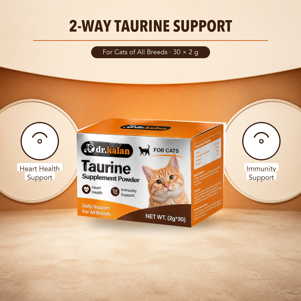 Dr. Kalan Taurine Supplement Powder for Cats, 30 Sachets × 2 g